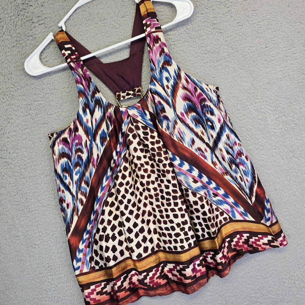 Jaloux‎ Tank Top Womens L Satin Patchwork Flowy Relaxed Fit D Ring Racerback Y2K